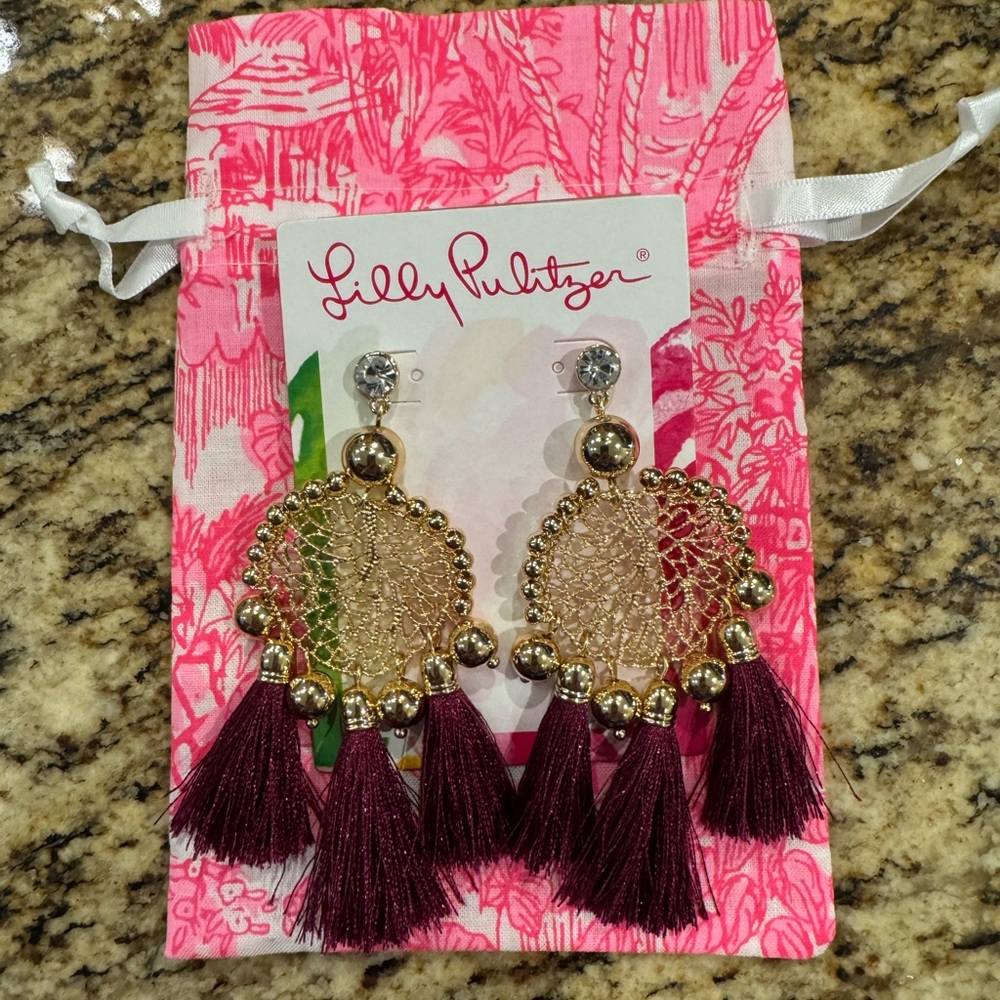 Lilly Pulitzer Sea Dreamer Earrings Amarena Cherry - with jewelry bag